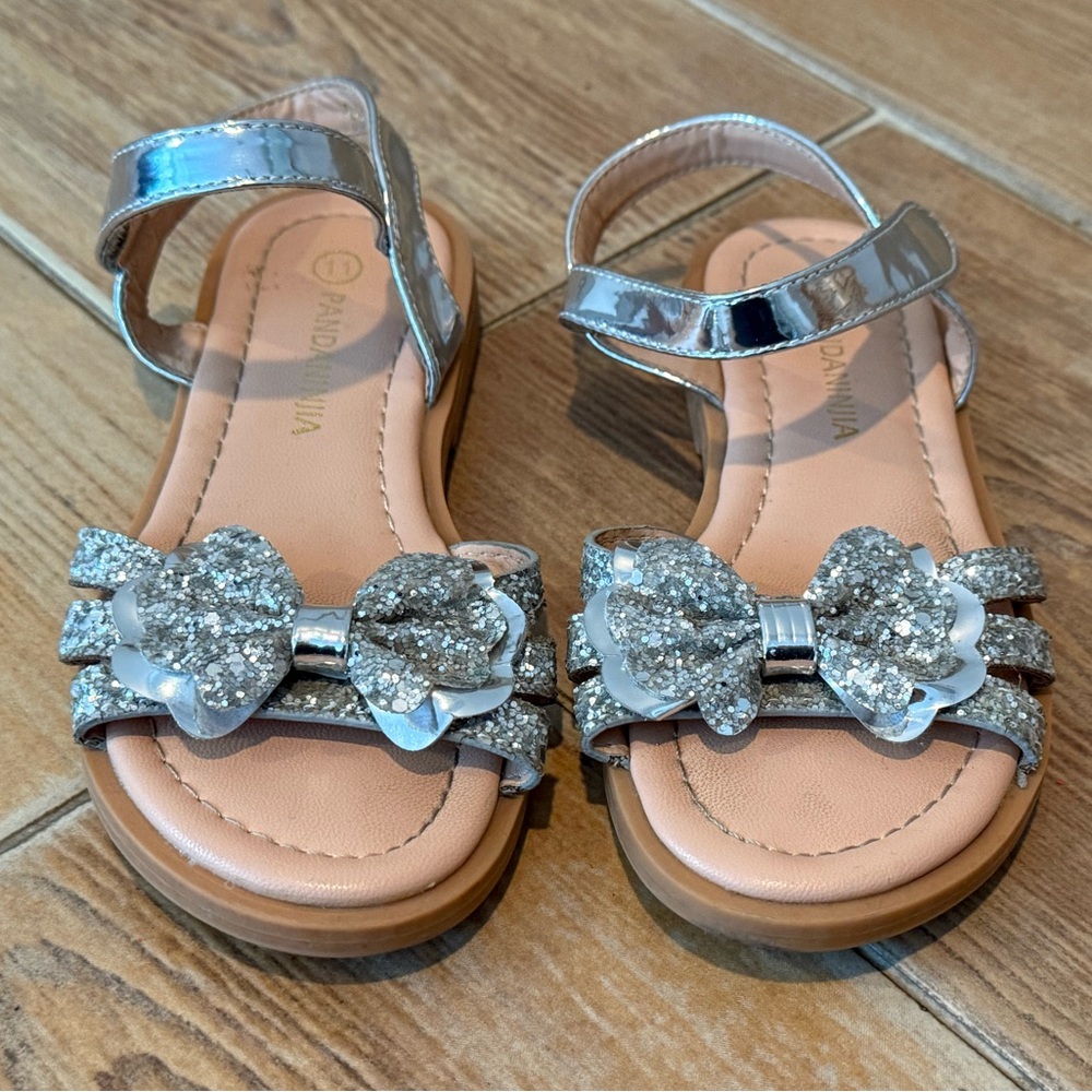 Silver Glitter Bow Sandals